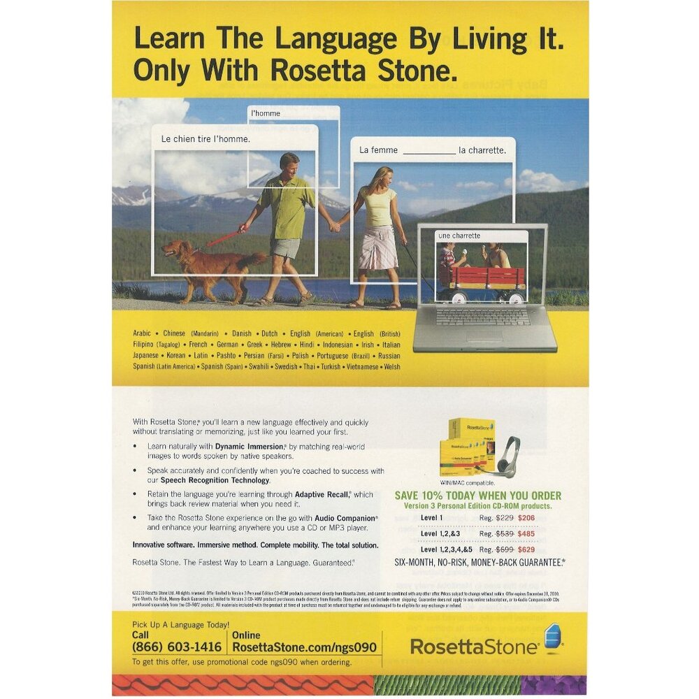 2010 RosettaStone language Software Full Page Print Ad Man Lady Walking Dog
